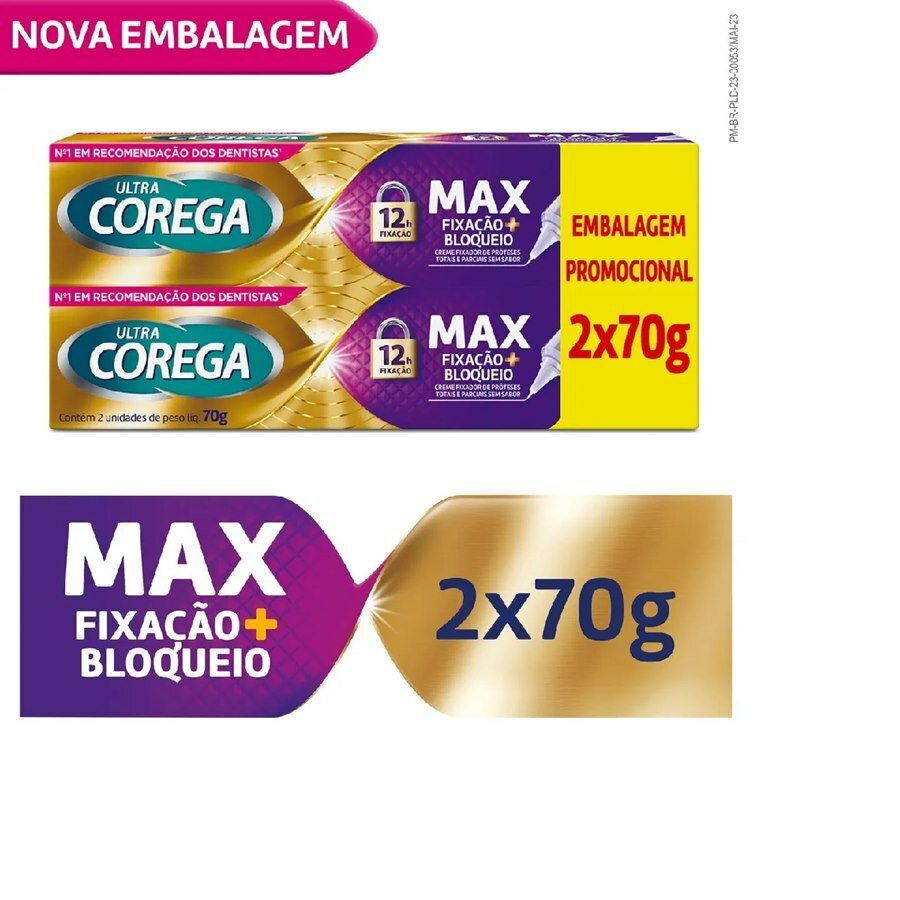 Kit Promocional Creme Fixador De Dentadura Ultra Corega Max Fixação + Bloqueio Sem Sabor 70g