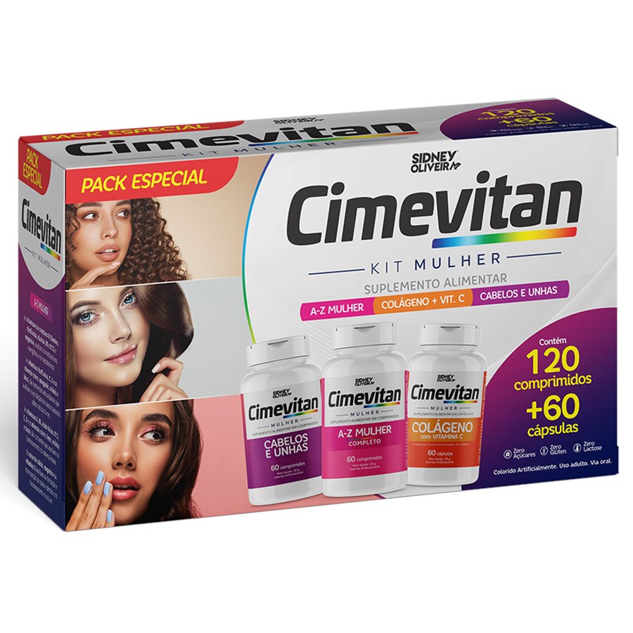 Cimevitan Kit Az Mulher + Cabelos E Unhas + Colágeno 120 Comprimidos + 60 Cápsulas