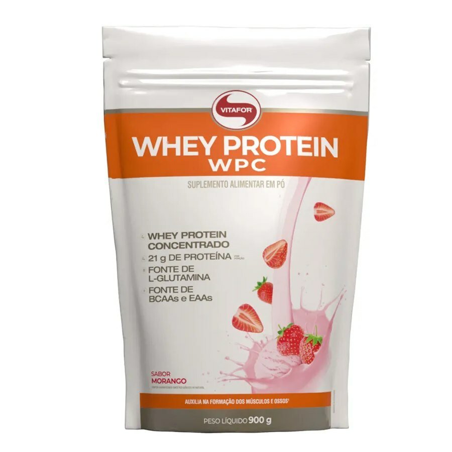 Whey Protein Wpc Pouch Vitafor Morango 900g