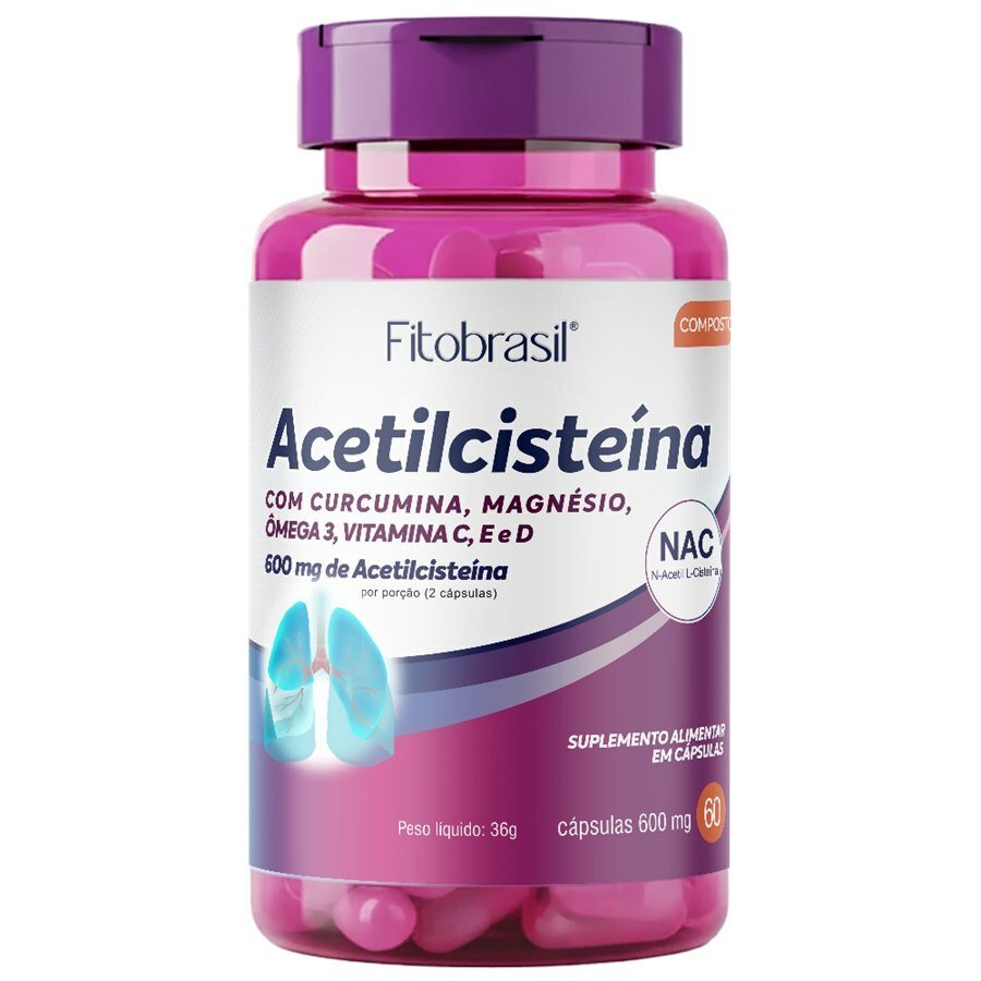 Acetilcisteína 600mg + Curcumina + Magnésio + Ômega 3 + Vitamina C,E,D Fitobrasil 60 Cápsulas